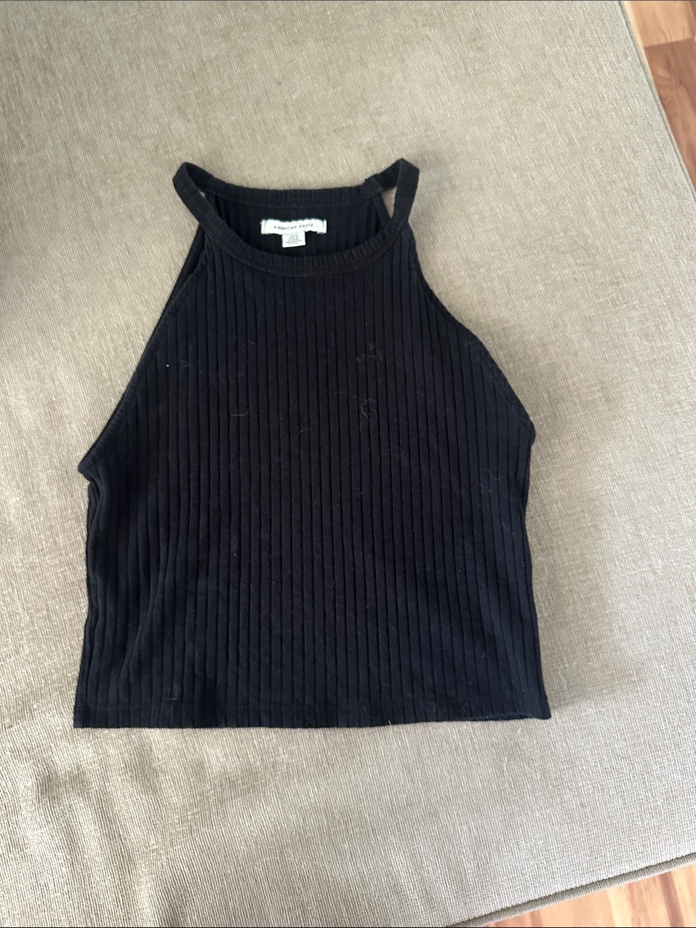 American Eagle Outfitters Black Ribbed High-Neck Tank
